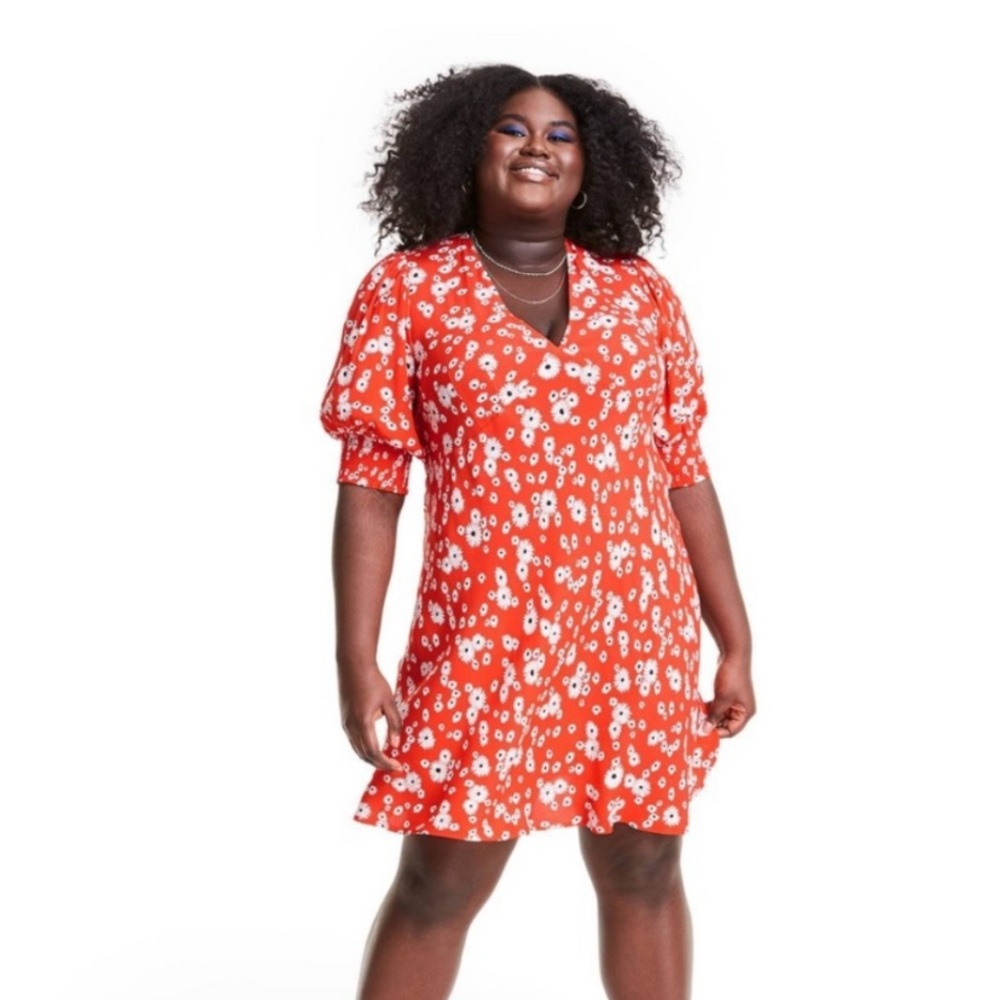 Rixo X Target Red Floral Puff Sleeve Swing Dress 16
